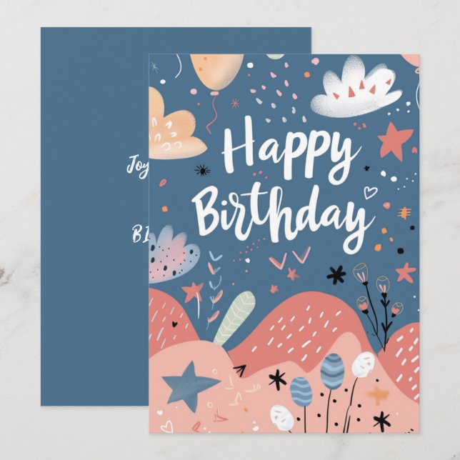 Carte Joyeux anniversaire Abstrait rose blanc Saumon mod (Devant / Derrière)