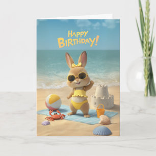 Carte Joyeux Anniversaire Adorable Lapin Plage Anniversa