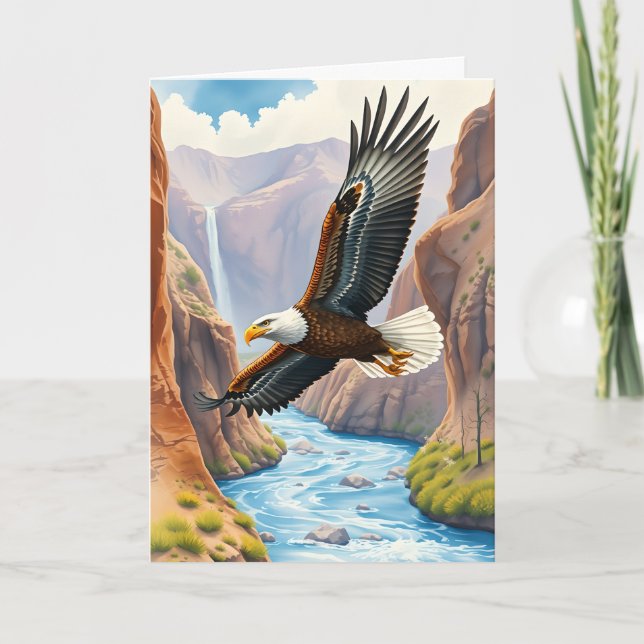 Carte Joyeux anniversaire | Aigle survolant le canyon (Devant)