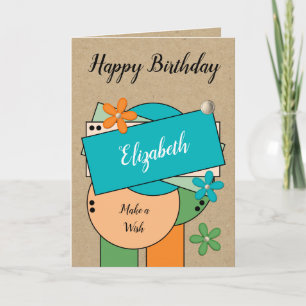 Carte Joyeux anniversaire ajouter nom orange vert bleu r
