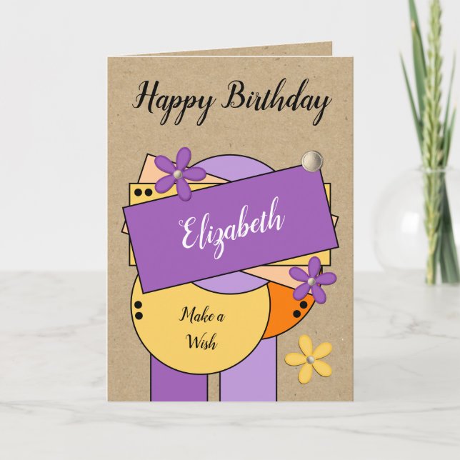 Carte Joyeux anniversaire ajouter nom violet orange lila (Devant)