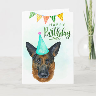 Carte Joyeux Anniversaire Allemand Berger Aquarelle