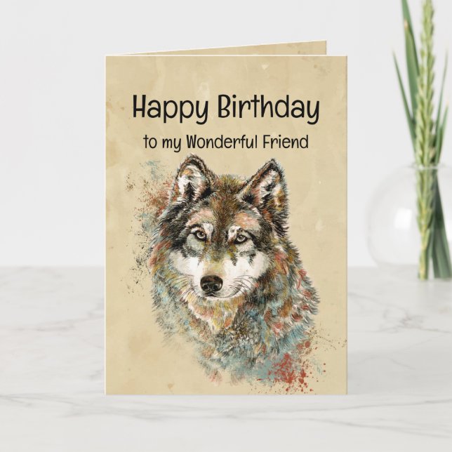 Carte Joyeux Anniversaire Ami Loup, Loups (Devant)