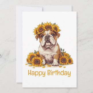 Carte Joyeux anniversaire anglais Bulldog Sunflower Crow