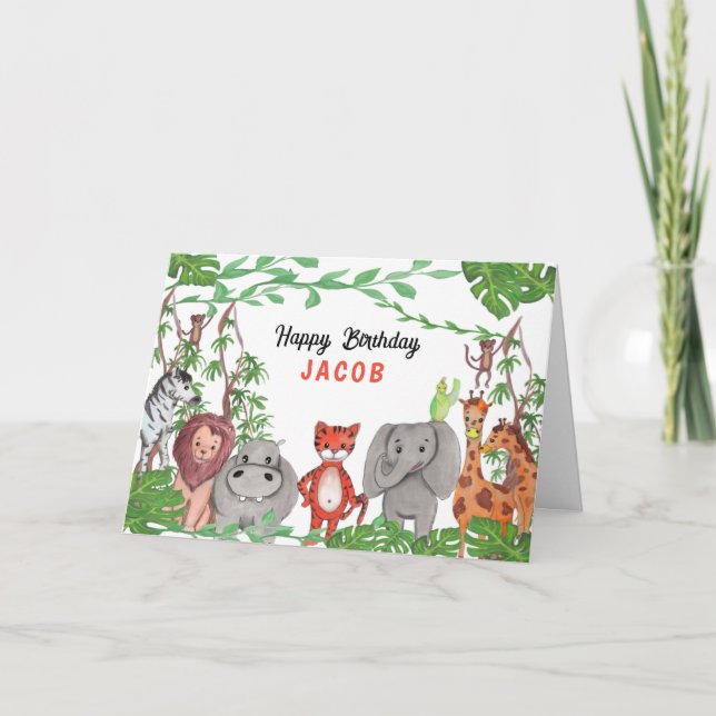 Carte Joyeux Anniversaire Animaux de la Jungle (Devant)
