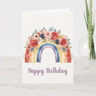 Carte Joyeux Anniversaire Aquarelle Arc-en-ciel Floral V