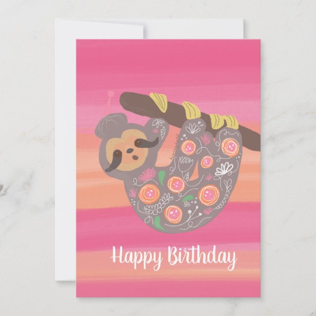 Carte Joyeux Anniversaire Aquarelle mignonne Asie Sloth (Devant)