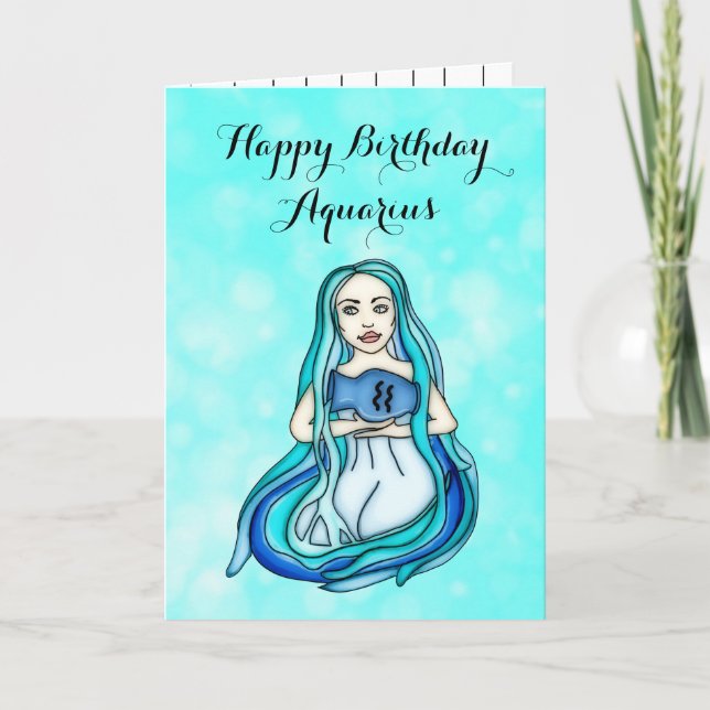 Carte Joyeux anniversaire Aquarius Horoscope Traits (Devant)
