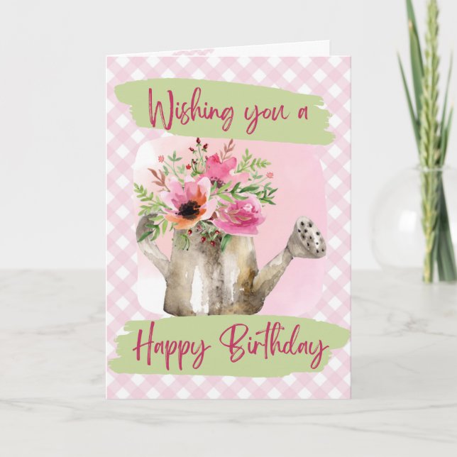 Carte Joyeux Anniversaire - Arrosoir Aquarelle (Devant)