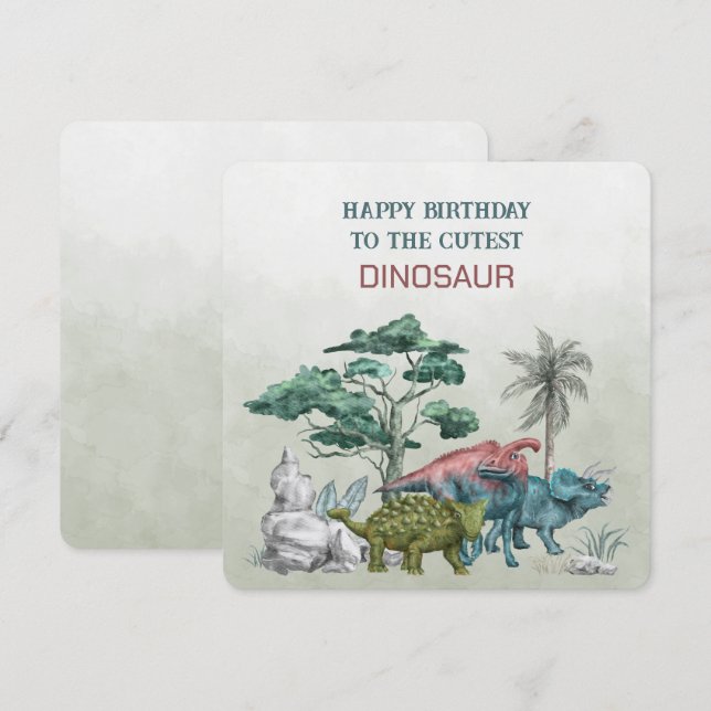 Carte Joyeux Anniversaire Au DINOSAUR Le Plus Cutest (Devant / Derrière)