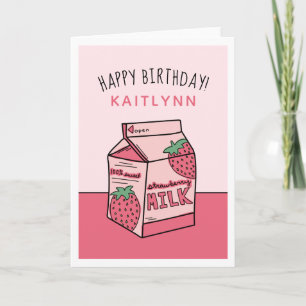 Carte Joyeux anniversaire au lait de fraise