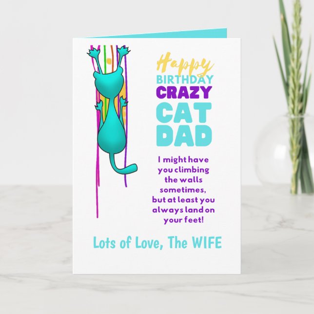 Carte Joyeux anniversaire au PÈRE CHAT drôle de la part  (Devant)
