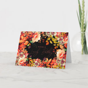 Carte Joyeux Anniversaire Automne Jardin Floral Noir