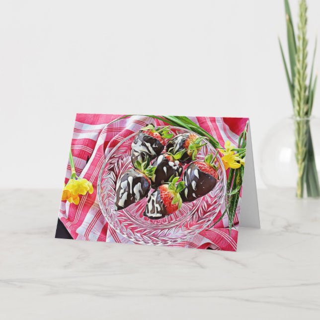 Carte Joyeux Anniversaire aux fraises enrobées de  (Devant)