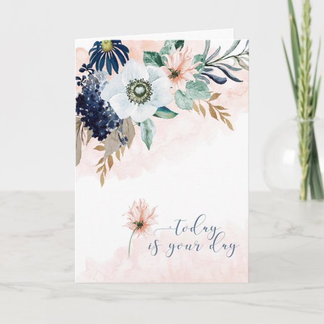 Carte Joyeux anniversaire avec aquarelle Floral (Devant)