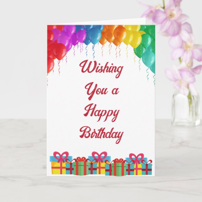 Carte Joyeux anniversaire avec des ballons et des présen (Orchidée)