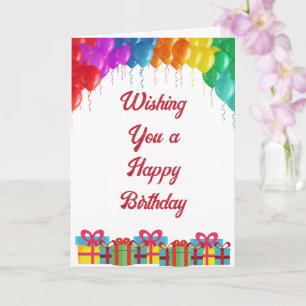 Carte Joyeux anniversaire avec des ballons et des présen