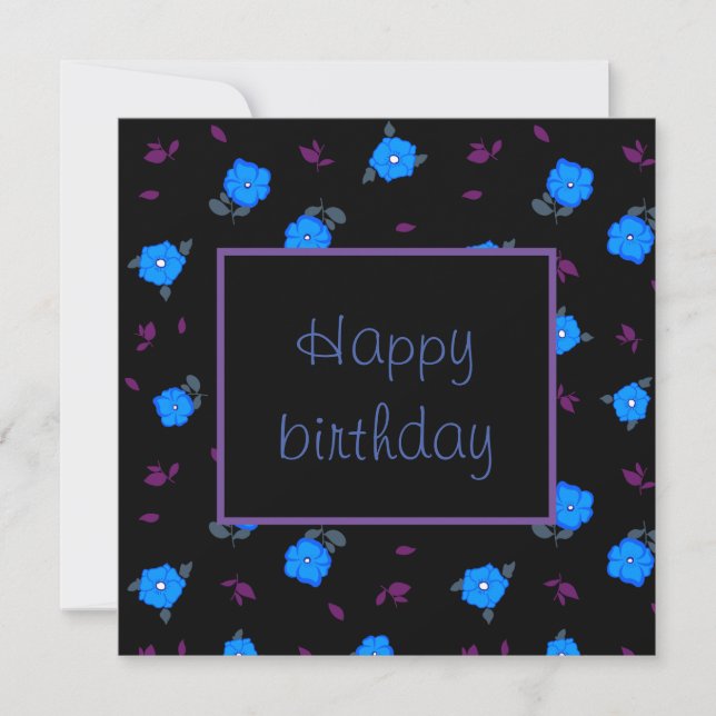 Carte Joyeux anniversaire avec des fleurs bleues (Devant)