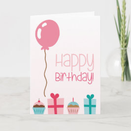 Carte Joyeux anniversaire avec gâteaux, cadeaux & bougie