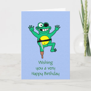 Carte Joyeux anniversaire avec grenouille pirate et patt