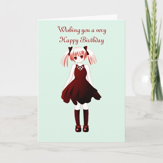 Carte Joyeux anniversaire avec la fille d'anime avec des (Devant)