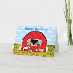 Carte Joyeux anniversaire avec les animaux de ferme