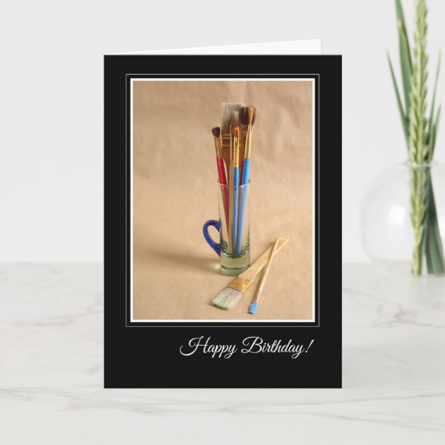 Carte Joyeux anniversaire avec les pinceaux de l'artiste (Devant)