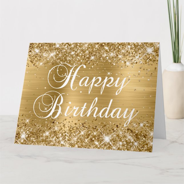 Carte Joyeux Anniversaire avec paillettes dorées de la p (Devant)