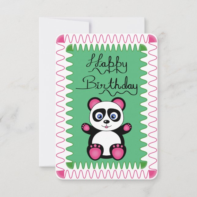 Carte Joyeux Anniversaire Avec Panda Rose (Devant)