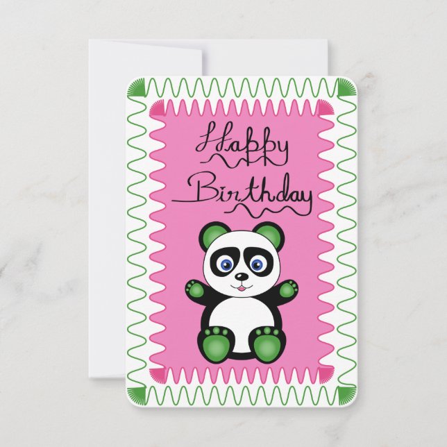 Carte Joyeux Anniversaire Avec Panda Vert (Devant)