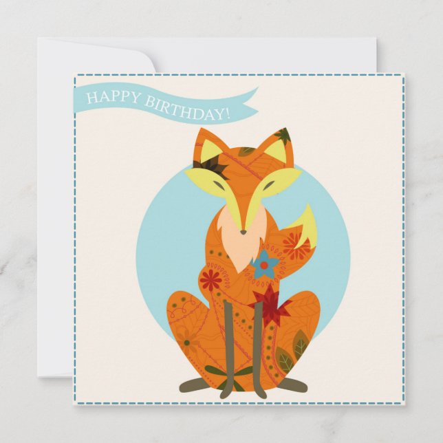 Carte Joyeux anniversaire avec renard (Devant)