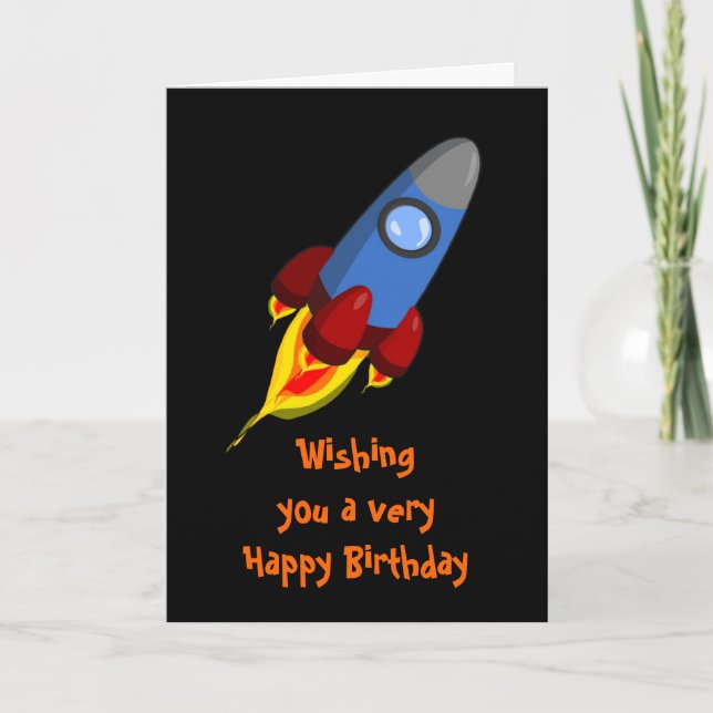 Carte Joyeux anniversaire avec une fusée de vaisseau spa (Devant)