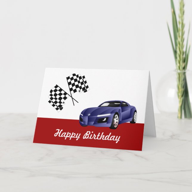 Carte Joyeux anniversaire avec voiture de course (Devant)