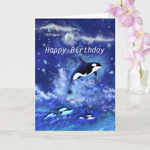 Carte Joyeux anniversaire - Baleines tueuses en Pleine l