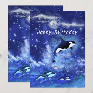 Carte Joyeux anniversaire - Baleines tueuses en Pleine l