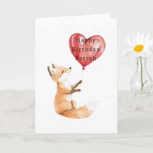 Carte Joyeux Anniversaire Ballon Coeur Renard Mignon