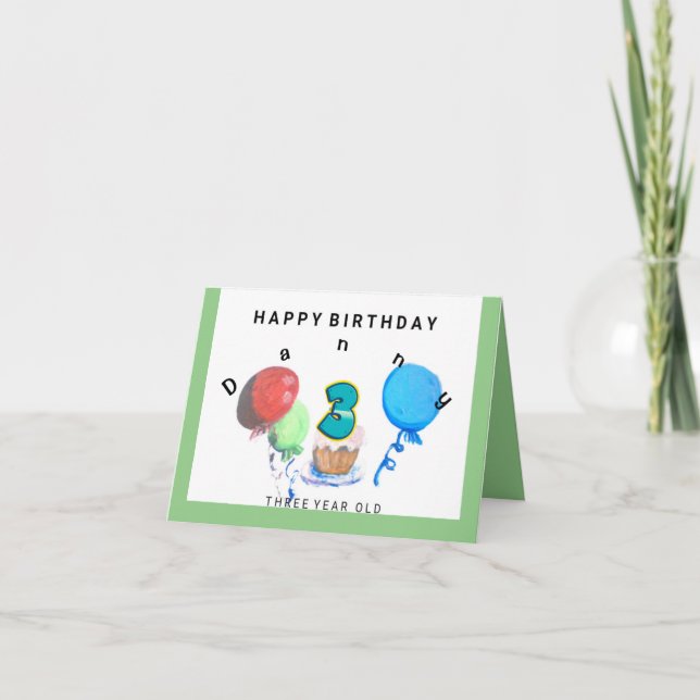 Carte Joyeux Anniversaire ballon rouge, bleu, vert 3 ans (Devant)