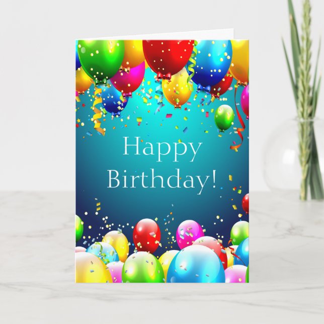 Carte Joyeux anniversaire - Ballons de couleur bleue - P (Devant)