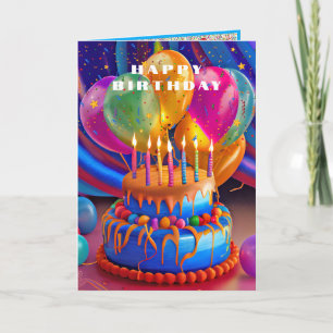 Carte Joyeux Anniversaire Ballons gâteau Confetti