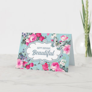 Carte Joyeux Anniversaire Beau. Fleurs et papillon