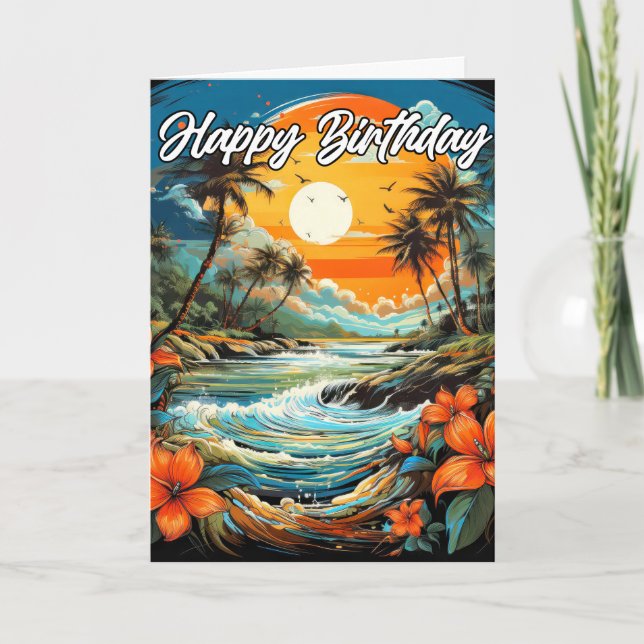 Carte Joyeux anniversaire Beau Océan Tropical (Devant)