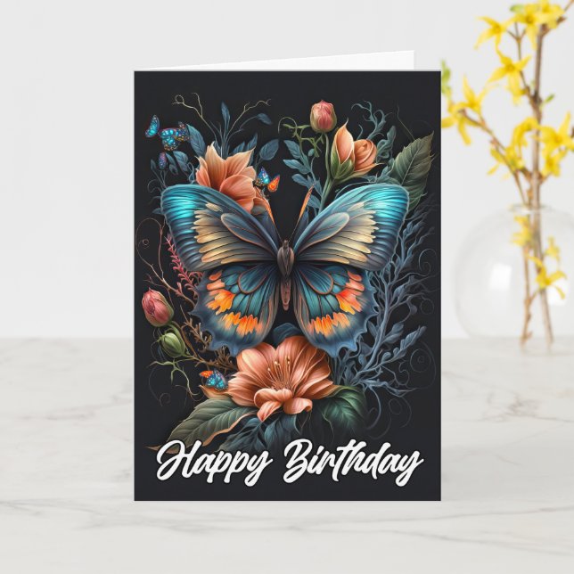 Carte Joyeux anniversaire | Beau papillon (Fleur jaune)
