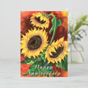 Carte Joyeux anniversaire - Beau trois tournesols art