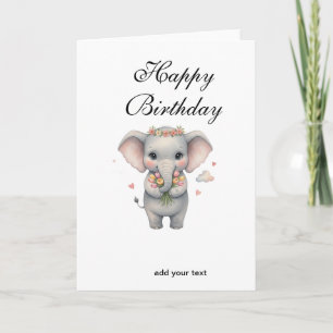Carte Joyeux anniversaire bébé éléphant gris mignon name