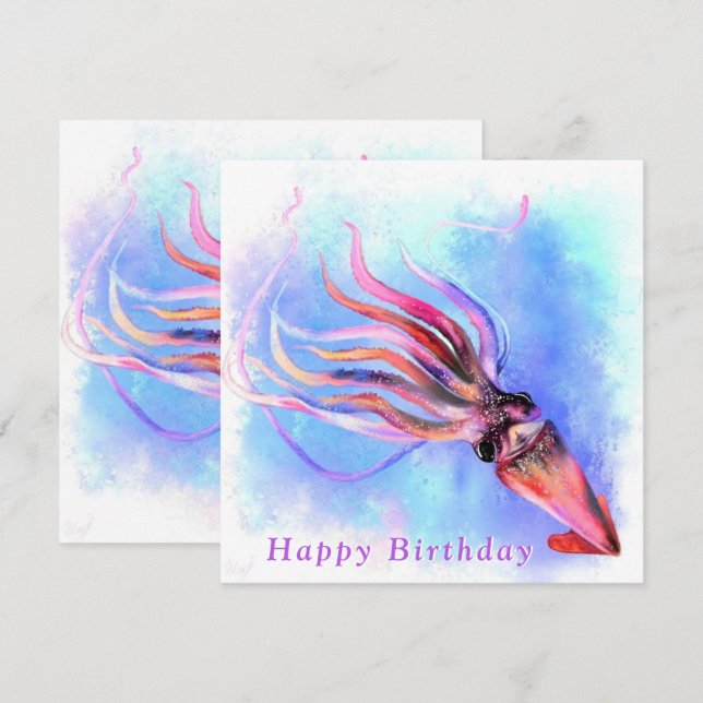 Carte Joyeux anniversaire - Belle baignade de calmar col (Devant / Derrière)