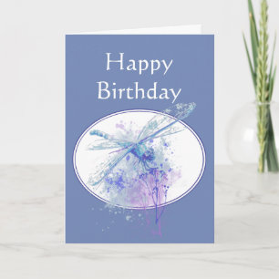 Carte Joyeux anniversaire Belle libellule Bleue Art de l