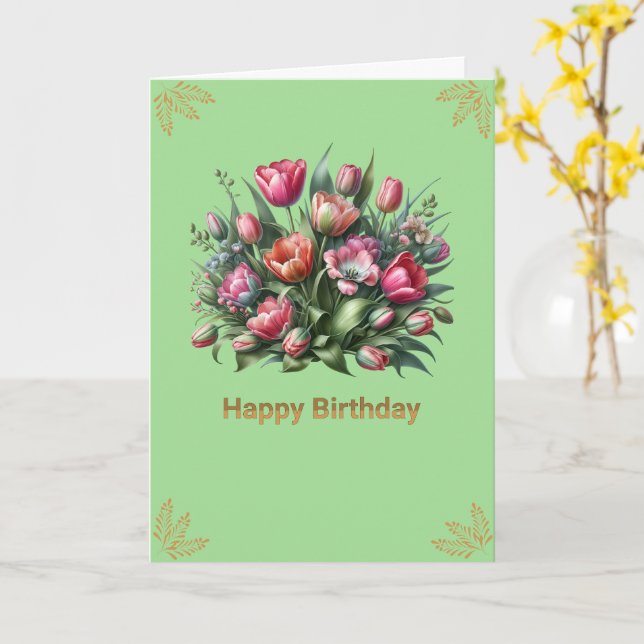 Carte Joyeux Anniversaire Belles Tulipes (Fleur jaune)