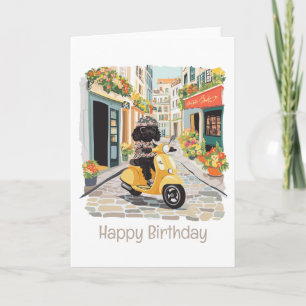Carte Joyeux Anniversaire Black Doodle Riding Scooter
