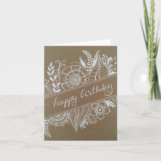 Carte Joyeux anniversaire Blanc sur fleur Brown design b (Devant)