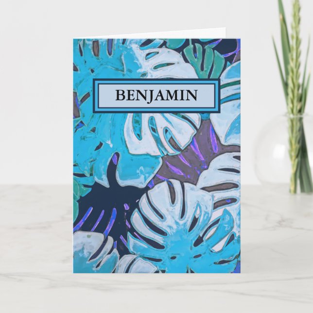 Carte Joyeux Anniversaire Bleu Aquarelle Botanique Perso (Devant)